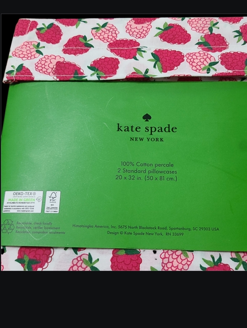 Kate Spade Raspberry Pillowcase Set 100% Cotton New - Picture 3 of 4